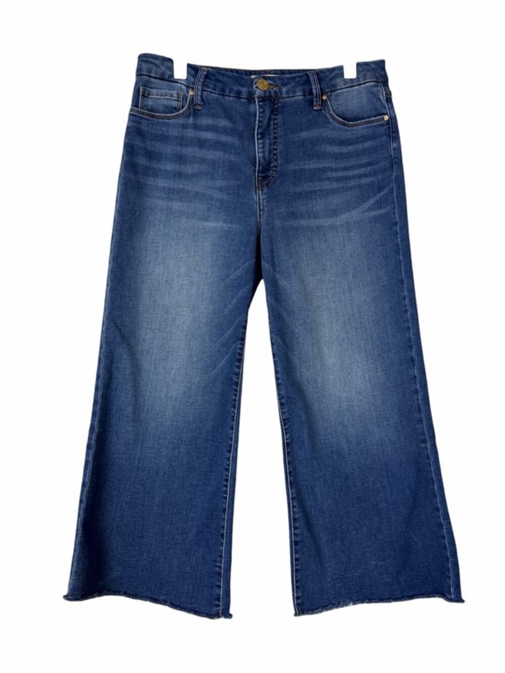 KUT From The Kloth Fab Ab Wide Leg Jeans Size 8P Blue Raw Hem Stretch Denim